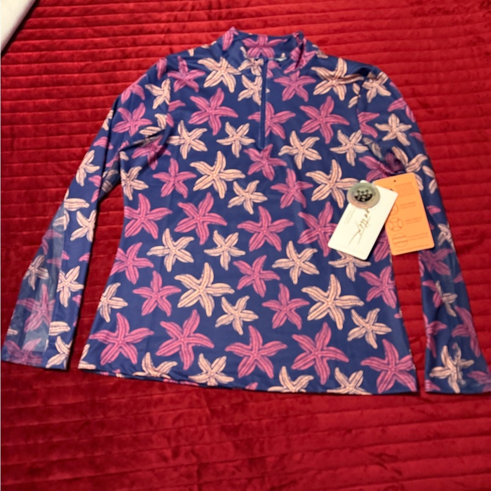X By Gottex Starfish Pullover Vented Long Sleeves Golf Swim Top Size S (NWT)